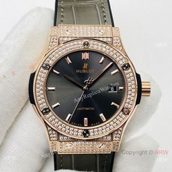 HB V3 version Hublot Classic Fusion Iced Out Watch Rose Gold Gray Dial Super Clone HUB1213 Movement