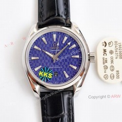 Swiss Grade Omega Aqua Terra 150 Blue Dial Black Leather Strap Copy Watch 41