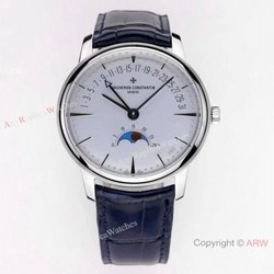 2021 New! Swiss Grade Vacheron Constantin Patrimony Moon and Retrograde Date Watch Blue Leather Strap