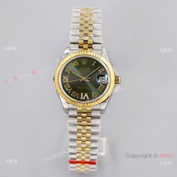 (EW)Swiss Replica Rolex 31-Datejust Watch IV Diamond Olive Green Dial Jubilee Strap