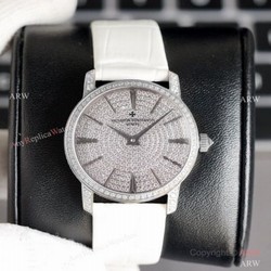 NEW! Swiss Grade Copy Vacheron Constantin Traditionnelle Ultra-Thin 33mm Watch Iced Out Silver