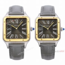 Buy The Best Cartier Santos Dumont Couple Watches Grey Dial Grey Leather Strap Replica