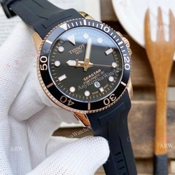 New 45mm Tissot Seastar Black Face Black Rubber Strap Swiss Quality Replica Watch