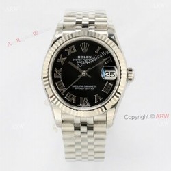 1:1 EW Factory 31mm Rolex Datejust Black Dial Roman Numerals Swiss Replica Watch