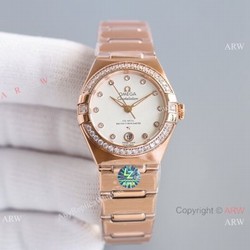 Swiss Copy Omega Constellation 8700 Automatic Watch 29mm Rose Gold Diamond