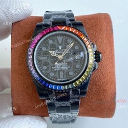 All Black Rolex Submariner Blaken Skull Watch Rainbow Diamond Bezel High Copy