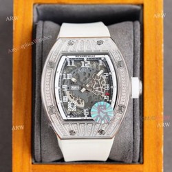 (RM Factory) Copy Richard Mille RM010 Watch With Diamonds White Rubber Band