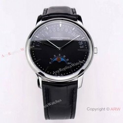 2021 New! Swiss Vacheron Constantin Moon Phase Watch Black Dial with Retrograde Date