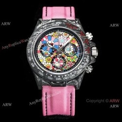 New! TW Swiss Rolex Carbon-Lime Daytona 7750 Watch Pink Fabric Leather Band