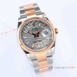 (EW) EW Factory Swiss 3235 Rolex Datejust 36 Gray Palm 2021 Watch 2-Tone Rose Gold Case