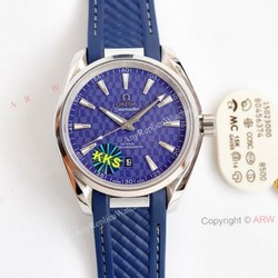 New Omega Aqua Terra 150m Blue Dial With Blue Rubber Band Swiss Replica Watch 41