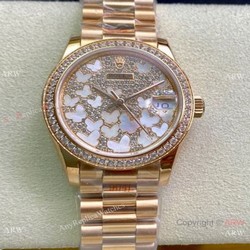 Swiss Copy Rolex Datejust Butterfly Dial Rose Gold President Watch 31mm