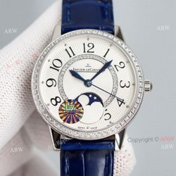 Best Copy White Face Jaeger Lecoultre Rendez-Vous Ladies Watch With Diamonds Blue Leather Strap