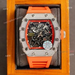 (RM Factory) Clone Richard Mille RM035-01 Orange Rubber Strap Knockoff Watch With Diamonds
