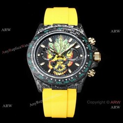New! Swiss Replica Rolex Daytona TW 7750 Watch Carbon-Lime Motley Face