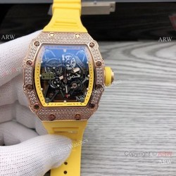 Swiss Quality Richard Mille RM35-01 Rafael Nadal Watch Rose Gold Diamond  Yellow Rubber Strap