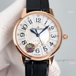 Swiss Replica Jaeger Lecoultre rendez-Vous Classic Night  Day Ladies Watch Black Leather Strap