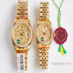 All Gold 28mm/36mm Replica Rolex Datejust Watch Citizen 8215 Movement