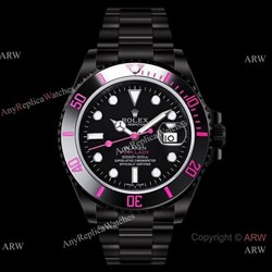 2021! Super Clone Rolex Blaken Submariner &8216;Pink Lady Watch Cal.2824 DLC Steel Black Dial 40mm
