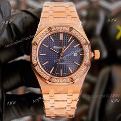 High Quality Replica Audemars Piguet Royal Oak 41mm Blue Face Rose Gold Watch With Diamonds