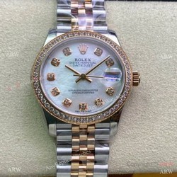 Swiss Copy Rolex Datejust 2-Tone Rose Gold Mop Dial Diamond watch 31mm Mid-size