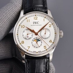 Fake IWC Portuguese Moonphase White Face Arabic 42MM Leather Strap Watch