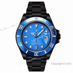 2021! Super Clone Rolex Blaken Submariner Watch Cal.2824 Movement DLC Steel Blue Bezel Blue Dial