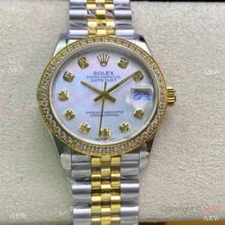 Swiss Copy Rolex Datejust I Two Tone Mop Dial Diamond watch 31mm Mid-size