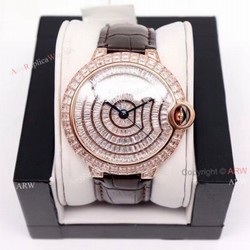 Replica Cartier Ballon Bleu 42mm Leather Strap Rose Gold Watch With Diamonds