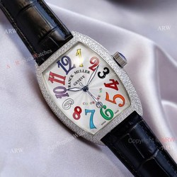 Swiss Quality Best Copy Franck Muller Cintr?e Curvex Diamond Watch White Face Black Leather Strap