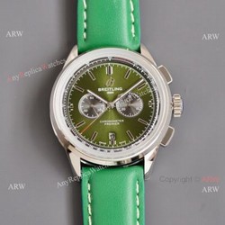 Copy Breitling Premier B01 Green Dial  Leather Strap 42MM Men Watch