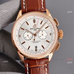 Copy Breitling Premier B01 Rose Gold Case Brown Leather Strap 42MM Men Watch
