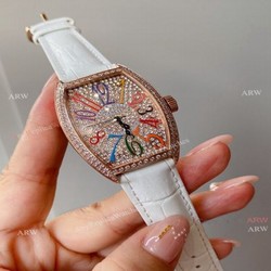 High Quality Replica Franck Muller Cintr?E Curvex Diamond Watch White Leather Strap