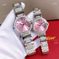 Ladies Cartier Ballon Bleu Pink Face Replica Watches With Diamonds