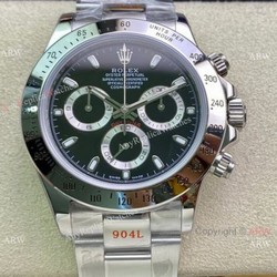 Swiss Copy Rolex Daytona A7750 Chronograph Watch 904L Silver Steel Black Dial