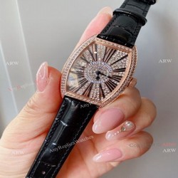 Iced Out Franck Muller Cintree Curvex Rose Gold Ladies Watch With Diamonds Best Copy