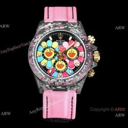 NEW! TW Factory Rolex DIW Carbon Daytona Copy Watch 7750 Pink Fabric Leather Strap