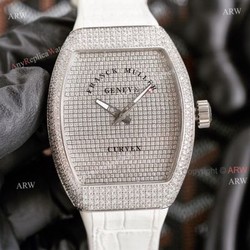 Replica Iced Out Franck Muller V45 Diamond Watch Automatic White Leather Strap