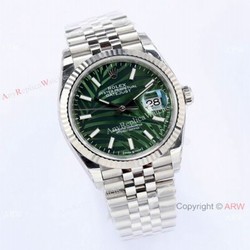 (EW)2021 New Rolex Datejust 36 Stainless Steel Green Palm Dial Watch Swiss 3235