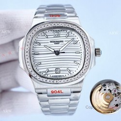 Swiss Quality Patek Philippe Nautilus 8215 Automatic Watch Diamond Bezel White Dial