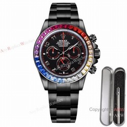 2021 New! Swiss Replica Daytona Rolex Blaken 7750 Watch Black Venom Rainbow Bezel Arabic Numerals