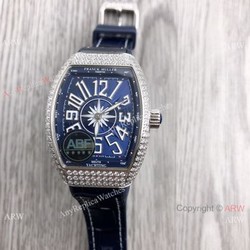 New Copy Franck Muller Vanguard Lady V32 Iced Out Blue Watch Swiss Quartz