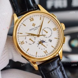 Swiss Replica Patek Philippe Moonphase Gold Grand Complications 9100 Automatic Watch White Face
