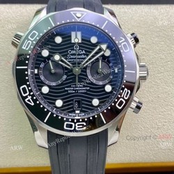 New OM Factory Omega Seamaster Diver 300 Black Dial Black Rubber Strap Replica Watch 44mm