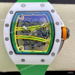 Super Clone Richard Mille Rm 59-01 Yohan Blake Tourbillon Watch White CeramicGreen Rubber Strap