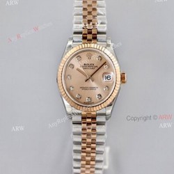 1:1 EW Factory Rolex Datejust 31 Rose Gold Dial With Diamonds Swiss Clone Watches