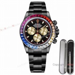 2021 New! Swiss Replica Daytona Rolex Blaken Rainbow 7750 Watch Gold Subdials