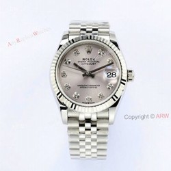 1:1 Fake EW Factory Rolex Datejust 31 Silver Face Watch With Diamond Markers