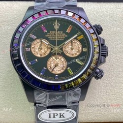 (2022 New) IPK Factory Rolex Daytona Blaken DLC Coated White Black Dial Watch Swiss 7750 Movement
