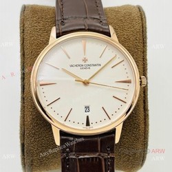 2021 New! MK Factory V4 Vacheron Constantin Patrimony Men Watch Rose Gold White Dial